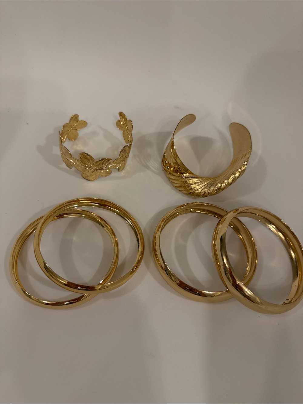 Gold-Tone Floral & Textured Cuff Bracelet Set of 6 - Women's Jewelry